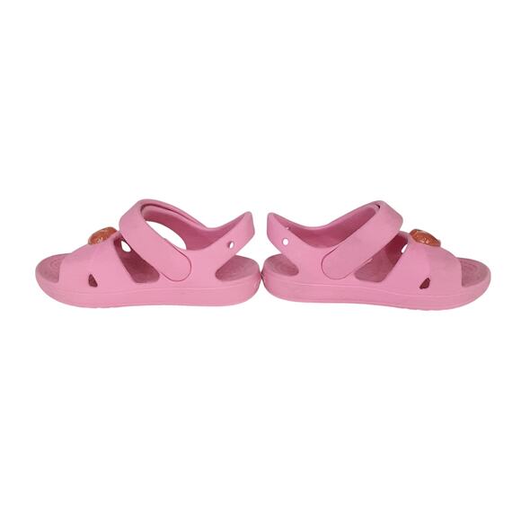 Crocs Kids Sandals Girls 7 Cross Strap Heart Charm Sandal Pink Water Shoes - Picture 5 of 7